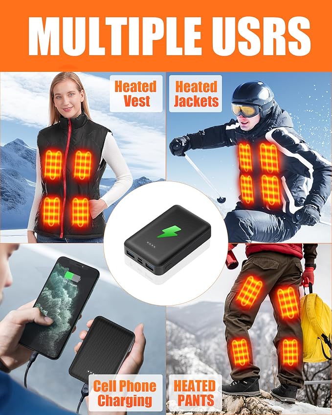 CYCYHEAT 2Pcs 10000mAh Battery Pack for Heated Vest Jacket Coat Pants and Heating Underwear, 5V2A Heated Clothing Replacement Battery Pack