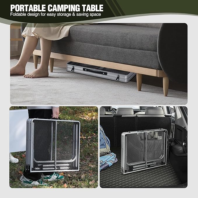 REDCAMP 36x24 Folding Grill Table for Outside, Lightweight Portable Metal Aluminum Outdoor Grill Table with Adjustable Height Legs, Great for Camping Picnic Cooking BBQ, Silver 3ft