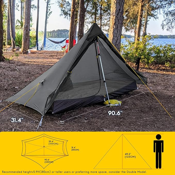 LANSHAN Ultralight Tent 3-Season Backpacking Tent for 1-Person or 2-Person Camping, Trekking, Kayaking, Climbing, Hiking
