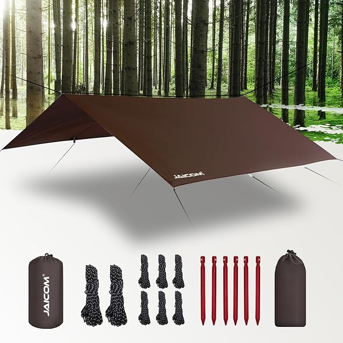 Waterproof Camping Tarp - 10X10ft Hammock Rain Fly, Ultralight & Portable & UV Protection Backpacking Tarp, Multifunctional for Outdoor Adventure, Hiking, Tent, Hammock