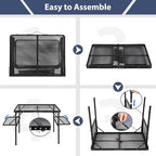 REDCAMP 36x24 Folding Grill Table for Outside with 2 Side Tables, Lightweight Portable Metal Aluminum Outdoor Grill Table with Adjustable Height Legs, Great for Camping Picnic Cooking BBQ, Black 3ft