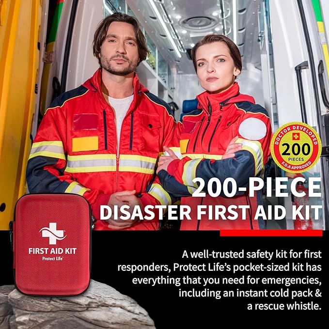 Protect Life Survival First Aid Kit for Home/Business, Camping Survival Kits | Mini Travel First Aid Kit | Camping Equipment | Small Kits for Car | Outdoor Emergency Survivals Pack - 200pcs