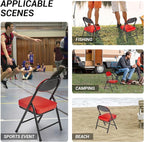 Mini Padded Folding Chairs, Garage Stool, Portable Camping Chair with Cushion, Lightweight Lawn Chair, for Outdoor Sports Events, Patio, Fishing, Hiking, Hunting, Picnic, Beach, Red