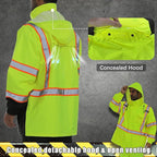 Hi Vis Safety Rain Jacket for Men Women Waterproof Breathable Rain Gears with Mesh Lining Black Bottom Lightweight Work Jacket (L/XL)