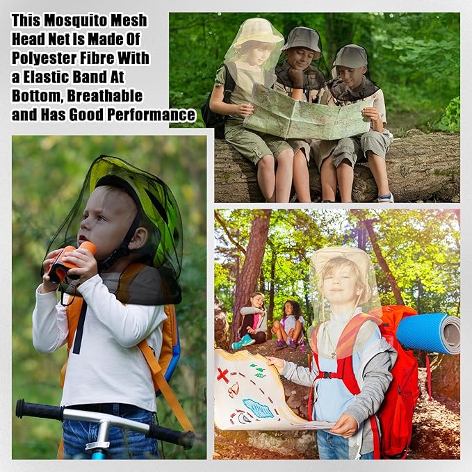 HESTYA 4 Pack Mosquito Head Net Face Mesh Protecting Net for Outdoor Hiking Camping Climbing Mosquito Fly Insects Preventing(Black, Beige)