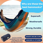 Handwoven Hammock by Yellow Leaf Hammocks - Double Size, Fits 1-2 PPL, 400lb max - Weathersafe, Super Strong, Easy to Hang, Ultra Soft, Artisan Made - Color: Blue - Orange