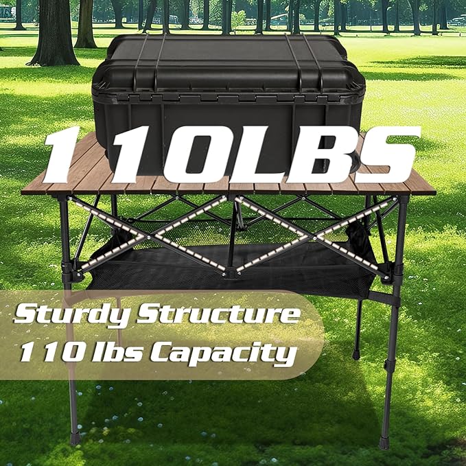 Aluminum Folding Camp Table w/Storage Bag, Roll Up Surface Portable Camping Table Height Adjustable Outdoor Indoor Use for Camping Picnic BBQ Backyard