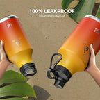 IDEUS Insulated Stainless Steel Water Bottle with 2 Leak-Proof Lids, Thermal Water Flask for Hiking Biking, 64oz, Yellow