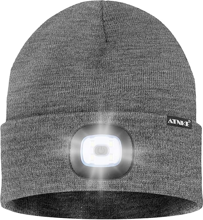 ATNKE LED Lighted Beanie Hat,USB Rechargeable 4 LED Running Headlamp Bright Cap with The Light Gifts for Men and Women