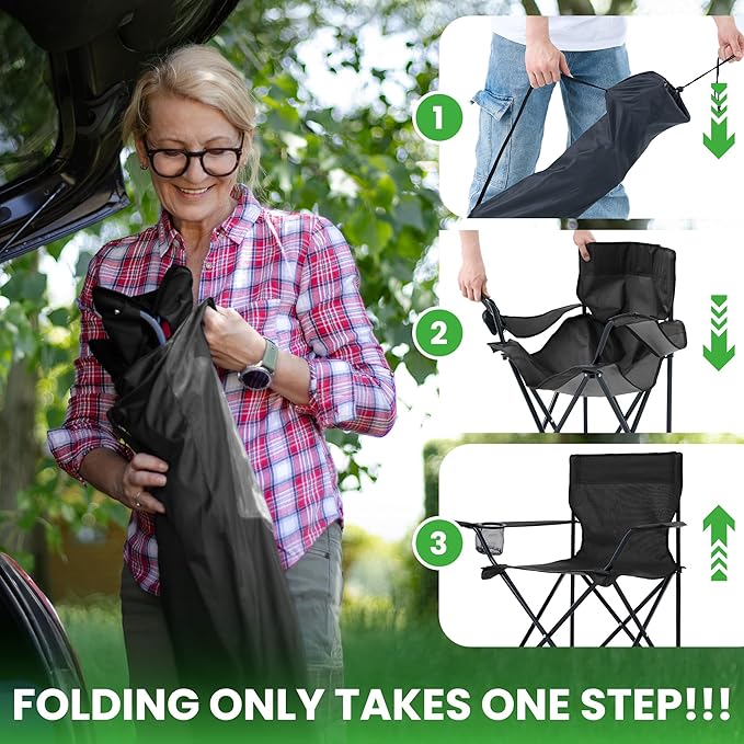 4 Pack Lightweight Camping Chairs Folding Lawn Chair Outdoor Beach Chair with Cup Holder & Carry Bag for Outside Sports, Fishing, Hiking, Travel, Picnic, Backyard (Black, 4pack)