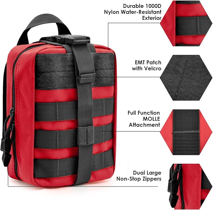 Gogoku First Aid Pouch 1000D Nylon Tactical Molle Tear Away Medical Pouch Empty Utility Pouch for Outdoor Activities Medical Supplies Camping Hiking Travel,Bag Only