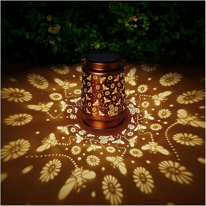 Solar Lanterns Outdoor Waterproof Bee Garden Decor Gifts for Women Mom Grandma Hanging Solar Lights Metal Solar Decoration Outside for Yard,Patio,Backyard,Porch