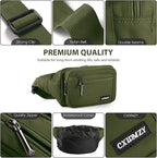 CXWMZY Fanny Packs For Women & Men Waist Pack Hip Bum Bag with Multi-Pockets Large Capacity Waterproof Casual Bum Bag for Disney Traveling Casual Cycling Running Hiking (Army Green)