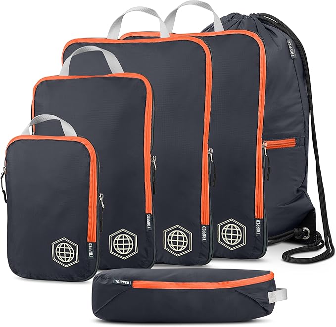 Extra Large Compression Packing Cube 6 Piece Set for Travel and Check Luggage by TRIPPED Travel Gear