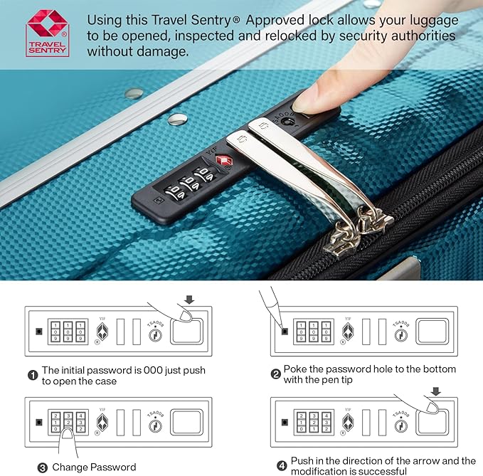 Hanke 20 Inch Carry On Luggage with Wheels PC Hard Shell Suitcase Top Opening Aluminum Frame Tsa Luggage Suitcases for Travel Woman Men Christmas Gifts for Birthday，Caribbean Blue.