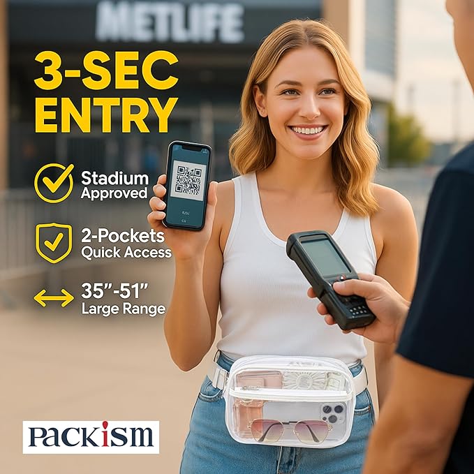 Packism Clear Fanny Pack Stadium Approved - Plus Size 35-51 inches Adjustable Strap Clear Belt Bag for Women Men Transparent Waist Bag for Concerts, Sporting Events, Green