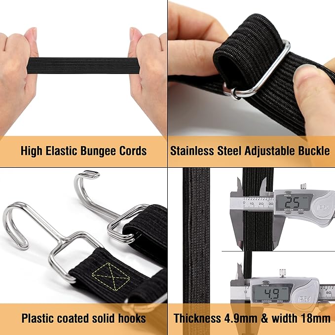 Bungee Cords Heavy Duty Outdoor, Long Adjustable Bungee Cords with Hooks Flat, 80 Inch High Elastic Rubber Bungee Straps with Hooks for Luggage, Roof Racks, Tarpaulin, Moving Cargo, Camps, Tarps