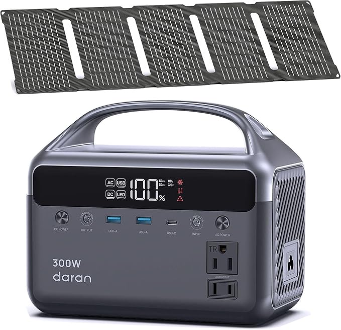 Portable Power Station 300W (600W Surge) with 40W Solar Panel, 192Wh Solar Generator with LiFePO4 Battery, 5.5 lb Power Bank for Laptop and Emergency Backup