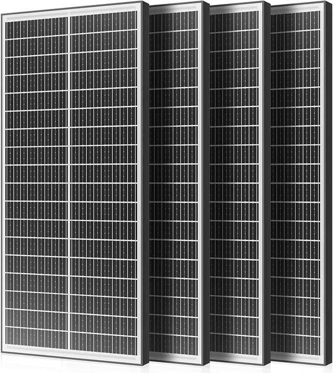 400 Watt Bifacial Solar Panel 4pcs 100 Watt, 18BB Monocrystalline Dual-Sided 12V/24V High Efficiency Module for RV, Boat, Cabin, Camping, Off-Grid Power Systems