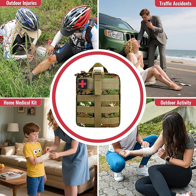 Survival First Aid Kit, MOLLE Medical Pouch Tactical First Aid Kit for Home, Car, Hiking, Travel, Camping, JungleGreen