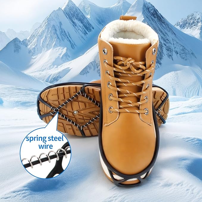 Ice Snow Traction Cleats Crampons, 28 Teeth Snow Spikes for Shoes and Boots, Rubber Anti Slip Ice Snow Grippers, Ice Cleats for Walking On Snow and Ice, Hiking, Climbing