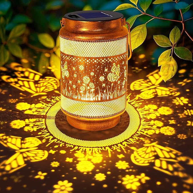 2 Pack Butterfly Solar Lanterns Outdoor Waterproof Garden Decor, Birthday Gifts for Women Mom Grandma, Metal Hanging Solar Lights for Outside Yard Patio Pathway Backyard Porch