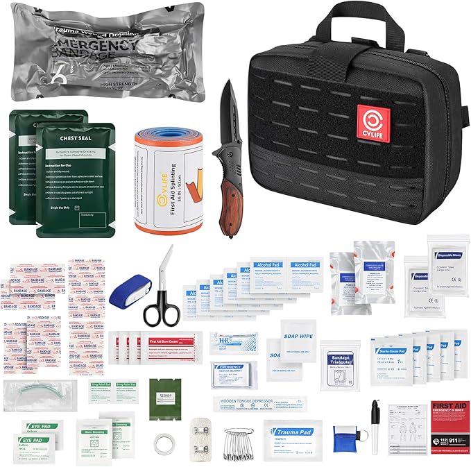 CVLIFE First Aid Kit Survival Emergency Kit with Tactical Pouch, Comprehensive Trauma Care - Ideal for Car, Camping, Hiking, Travel