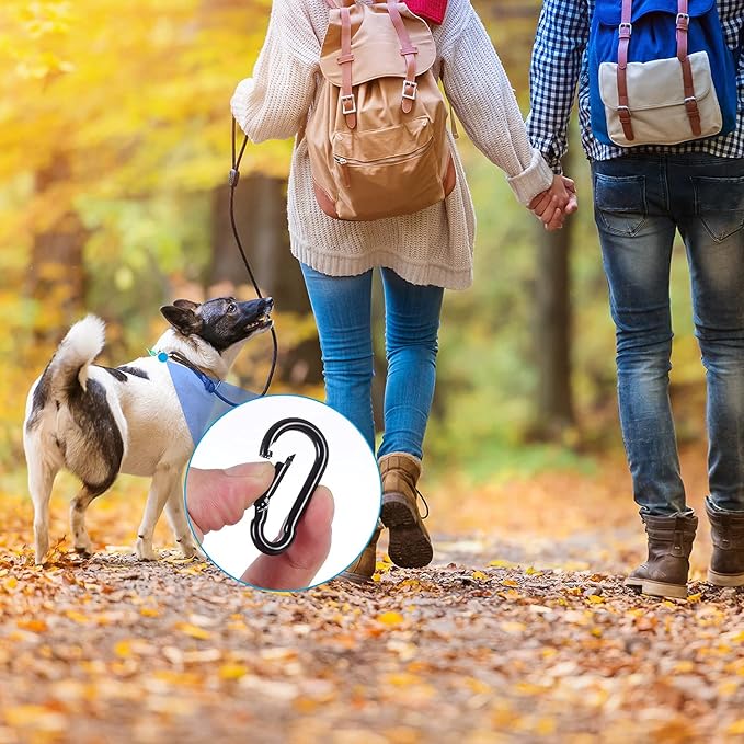 3 Inch Carabiner Spring Snap Hook Steel Clip Link Buckle Heavy Duty 8x80mm 10 Pcs for Outdoor Camping Hiking Hammock Swing, Black