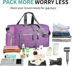 Dimayar 65L Travel Duffle Bag for Men Women - Foldable Duffel Bag with Shoes Compartment - Overnight Bags Waterproof & Tear Resistant(Purple)