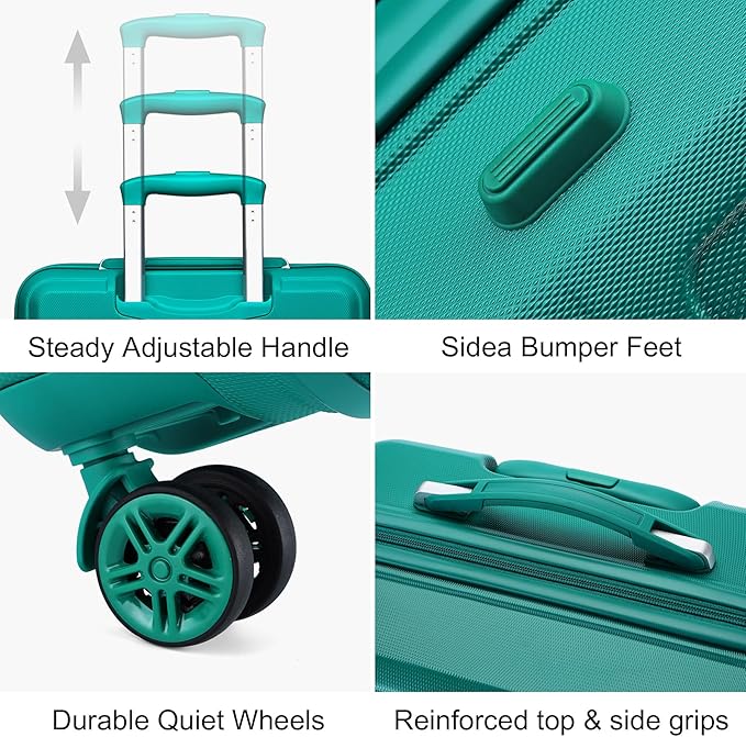 Kono 20'' Carry on Luggage Lightweight with Spinner Wheel TSA Lock Hardside Luggage Durable Small Carry on Suitcase Turquoise