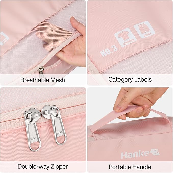 Compression Packing Cubes (Pack of 7), Expandable Luggage Organizer Bags, Hanke Packing Cubes for Travel, Double Zipper Durable Travel Packing Organizers for Suitcase Backpack and Carry-On
