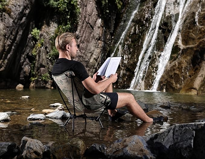 MARCHWAY Lightweight Folding Camping Chair with Spring Lock, Stable Compact Portable for Outdoor Camp, Travel, Beach, Picnic, Festival, Hiking, Backpacking (Lowback Camo)