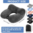 Sintuff 6 Pcs Inflatable Travel Pillow for Airplanes with Compact Bag and Blindfold Soft Velvet Inflatable Neck Pillows for Traveling, Airplane, Train, Car, Office (6 Colors)