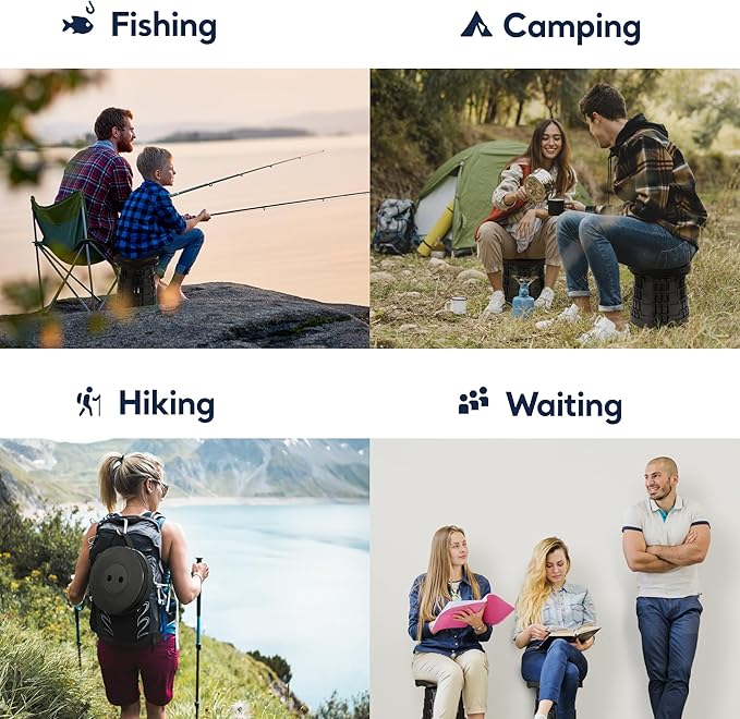 2025 Upgraded Collapsible Stool & 3-in-1 Cushioned Carry Bag, Adjustable Height Folding Stool, Telescopic Camping Chair Retractable Seat or Footrest for Outdoors & Travel, Max 620lbs