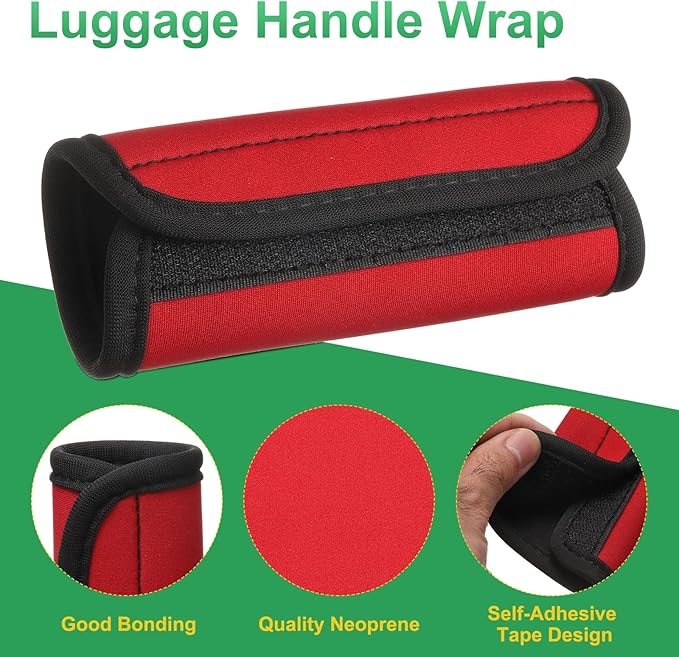uxcell 3 Pcs Luggage Handle Wrap for Suitcase, Neoprene Handbag Grip Cover Protector Luggage Identifiers Suitcase Handle Wraps for Luggage Shopping Bag Travel Bags, Red