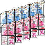 10 Pack Garment Bags for Dance Costumes,40" Kids Clear Garment Bags for Hanging Clothes with 4 Zipper Pocket,Dance Competition Must Haves for Dance Competition, Travel, Closet Storage(Black)