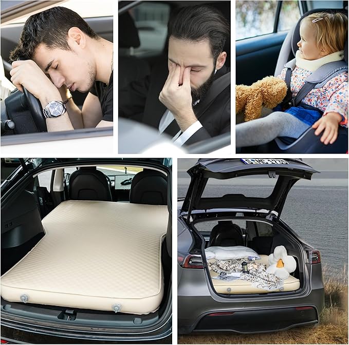 Tesla Camping Air Mattress with Foam, 4''Extra Thick Self Inflating Sleeping Pad for Camping, Fast Inflate & Deflate, with Electric Pump, Model Y