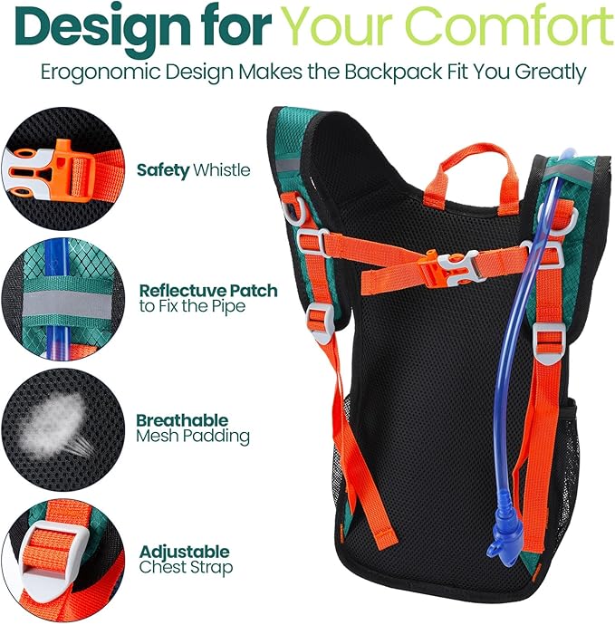 Kids Hydration Backpack with 1.5L Water Bladder Hiking Backpack Lightweight for Boys or Girls Children Biking Climbing Running Cycling