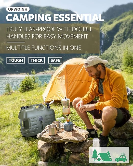 UPWOIGH 5 Gallon Water Jug, Camping Water Container, Truly No Leakage Water Storage with Spigot, Large Military Green Water Tank,BPA Free Portable Overlanding Gear for Outdoors,Hiking