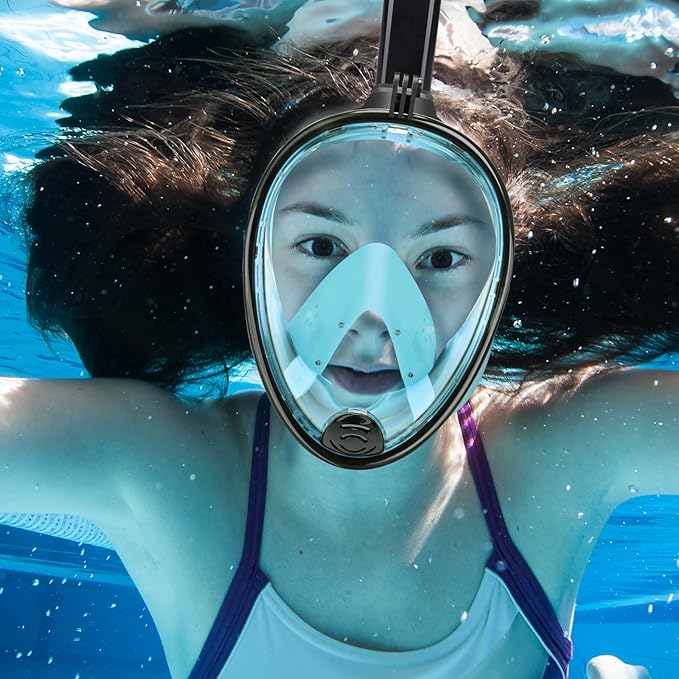 Full Face Snorkel Mask Adults with Dry Top System, Detachable Camera Mount, 180 Panoramic Anti-Fog Anti-Leak Diving Mask for Adult and Kids