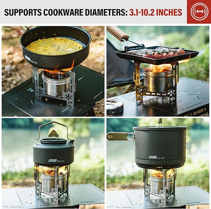 Alocs 2250W Alcohol Stove - Camping Stove with Sealed Cover - Stainless Steel Backpacking Solo Stove with Foldable Stand for Outdoor, Hiking, Survival, Climbing and Picnic