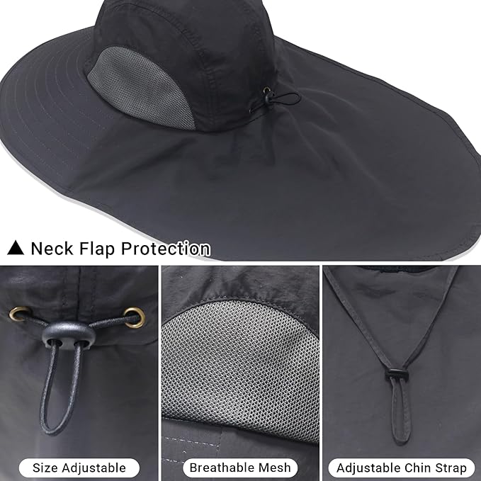 NPQQUAN Mens Sun Hats for Men Women with Neck Flap Wide Brim UV Protection Hiking Fishing Hat