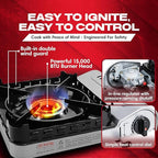 Chef Master 15,000 BTU Butane Portable Camp Stove + 4x 8oz Butane Canisters | Double Wind-Guard Portable Stove Burner w/Piezo Ignition for Emergencies, Tailgating, Hiking & Camping Essentials - 90019