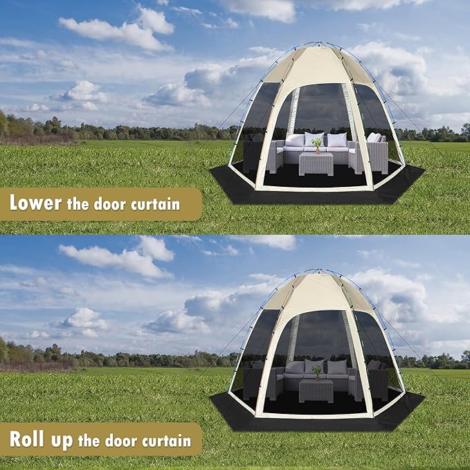 Screen Tent with Removable Floor, Siebwin Large 11.8'x11.8' Gazebos with Mosquito Netting and Removable Floor Sunproof Outdoor Canopy Tent for Backyard Khaki Party Outside Activities, Khaki