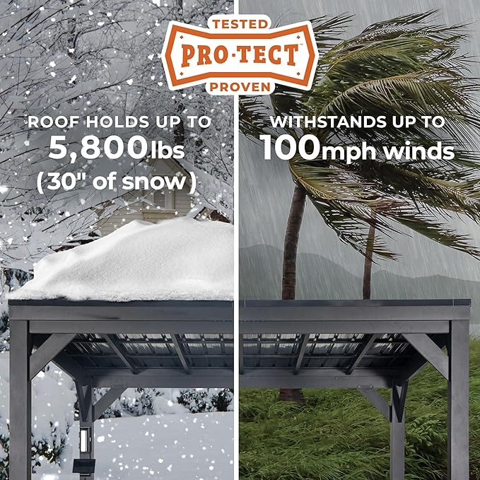 Backyard Discovery Stonebridge 12' x 9.5' Galvanized Steel Outdoor Gazebo Pavilion with Hardtop Slope Roof, Snow Load Support, Wind Resistance, PowerPort, Shade for Garden, Patio, Deck, Entertaining