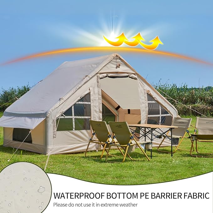 SHANQUAN Inflatable Tent with Pump,4-6 Person Instant Glamping Camping Tents House, Easy Setup Blow Up Family Tents for 4 Seasons Waterproof Inflatable Tent for Camping with Mesh Windows.