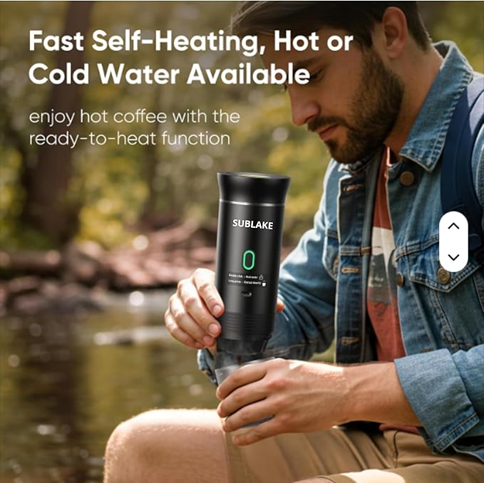 Portable Espresso Maker – Self-Heating USB-C Rechargeable Travel Coffee Maker for Car, Camping, Office, Hiking, portable coffee maker With Ground Coffee & NS Capsule (Black)