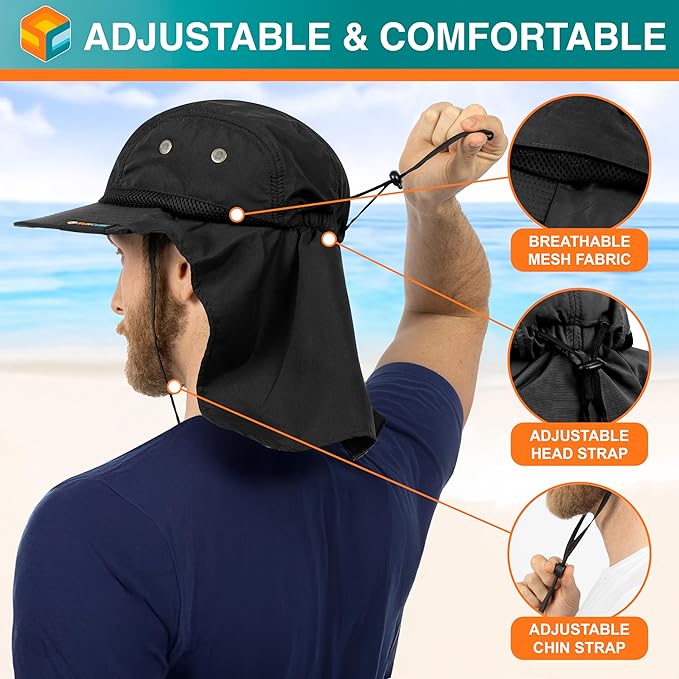 SUN CUBE Sun Hat for Men, Wide Brim Fishing Hat Neck Flap Cover Men, Women, Hiking, Camping, Sun Protection UV, Gardening