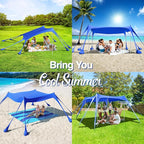Rhino Valley Beach Tent Shade Canopy UPF50+ Protection, 8 Sandbags, 4 Stability Poles, Outdoor Sun Shelter Umbrella for Sand, Camping, Fishing Essentials
