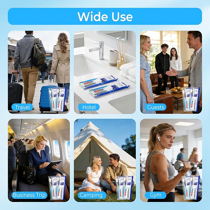 Personal Hygiene Kit Bulk Pack of 50,Individually Wrapped 13-IN-1 Blue Disposable Basic Travel Toiletry Set Homeless Care Package Supplies for Men,Women,Guests,Charity